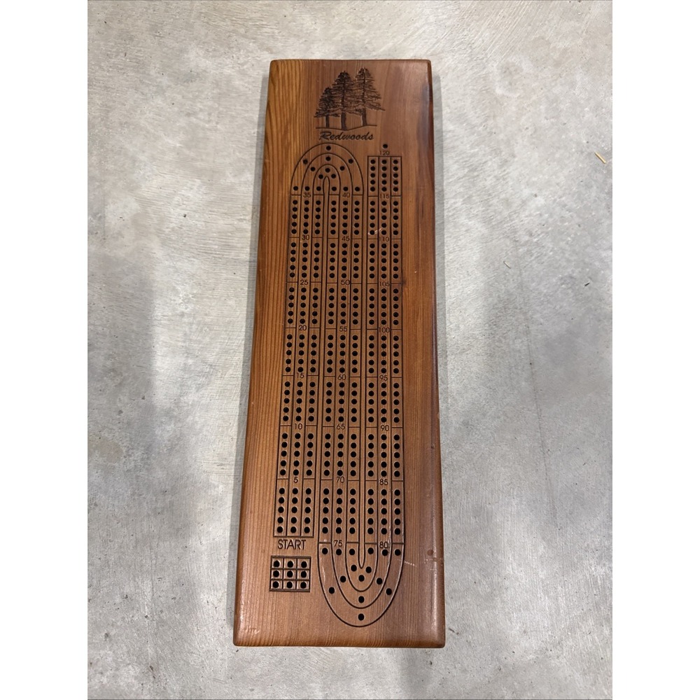 Redwood Wood Cribbage Board Handmade Laser Engraved 3 Player USA Card Game